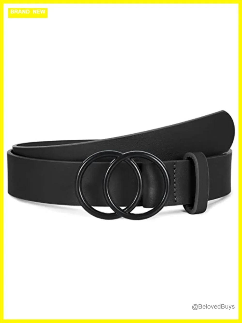 Women Faux Leather Double O-Ring Belt for Jeans Dress